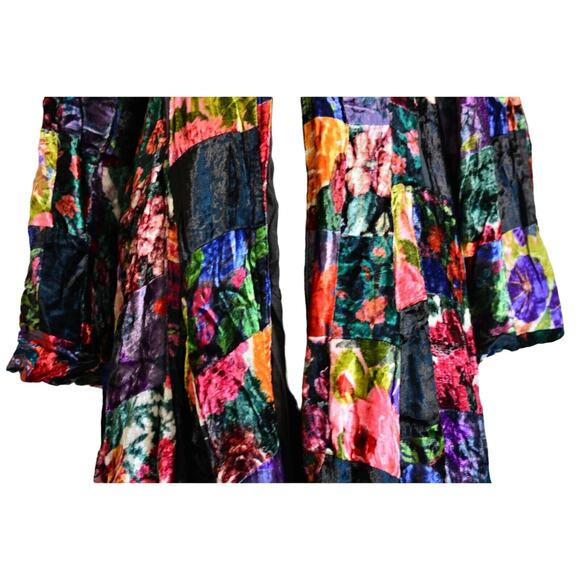 Betsey Johnson Vintage Cloak Jacket Crushed Velvet Long Patchwork Floral Hoodie - Picture 6 of 12